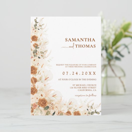 Bold Terracotta Boho Bohemische Hochzeit im Herbst Einladung (Stehend Vorderseite)