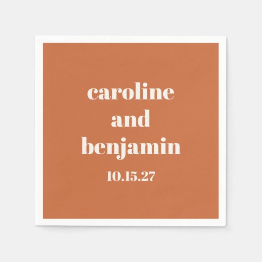Bold Terracotta Chic Moderne Hochzeit Personalisie Serviette (Vorderseite)