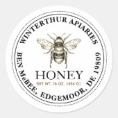 BOLD TEXT Editable White Honey Jar Bee Label Runder Aufkleber (Vorderseite)