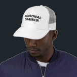 Bold Text Mens Womens Personal Trainer Baseball Truckerkappe<br><div class="desc">Fügen Sie Image Company Logo große große kühne Schriftart Text hier Moderne elegante Vorlage Männer's Women's Unisex Schwarz-weiß Baseball Cap / Personal Trainer Trucker Hut.</div>