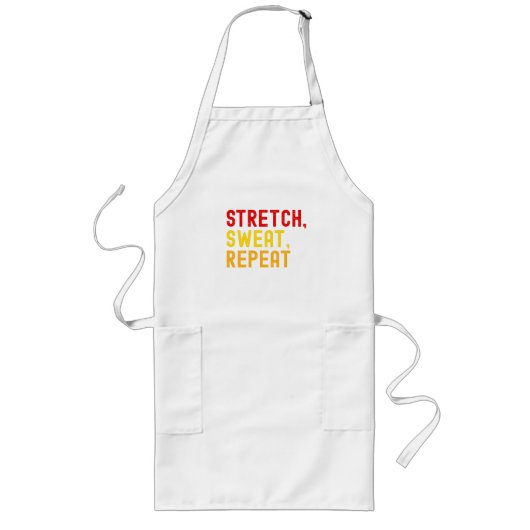 Bold Text "STRETCH, SWEAT, REPEAT." Lange Schürze (Vorne)