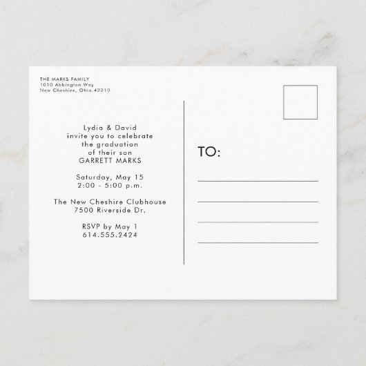 Bold trendy grad Abschluss Einladung Postcard (Rückseite)
