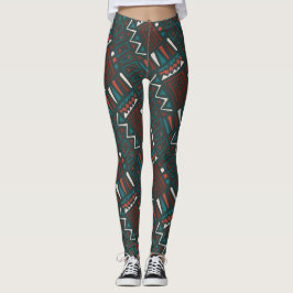 Bold Tribal Geometric Muster in Rot, Aquamarin, We Leggings