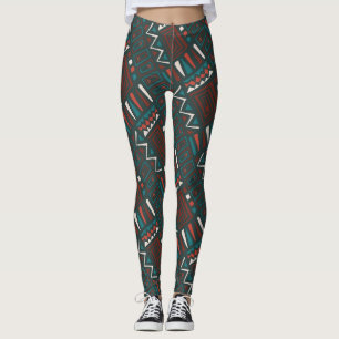 Bold Tribal Geometric Muster in Rot, Aquamarin, We Leggings