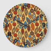 Bold Tribal Leaf Pattern Boho Abstract Große Wanduhr (Vorderseite)