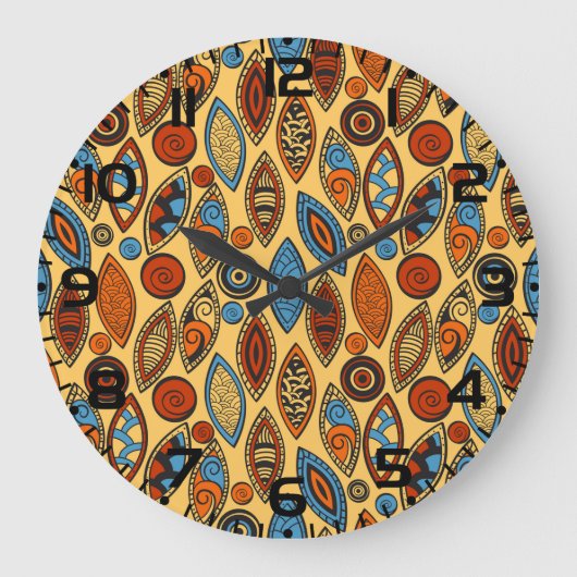 Bold Tribal Leaf Pattern Boho Abstract Große Wanduhr (Vorderseite)