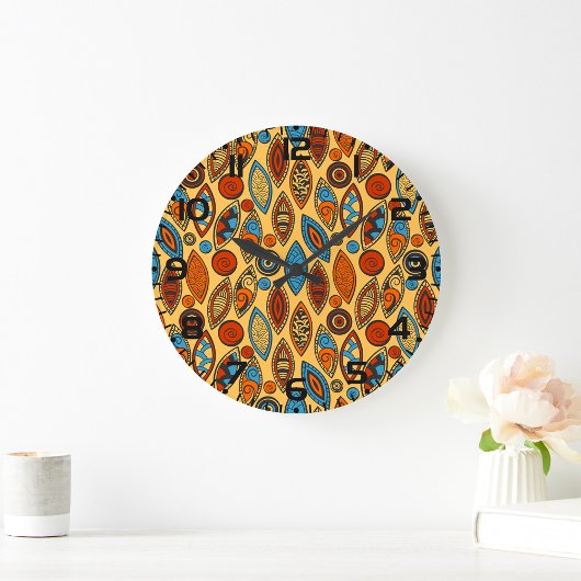 Bold Tribal Leaf Pattern Boho Abstract Große Wanduhr