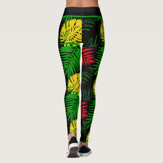 Bold Tropical Botanical Palm Leaves Pattern Leggings (Rückseite)