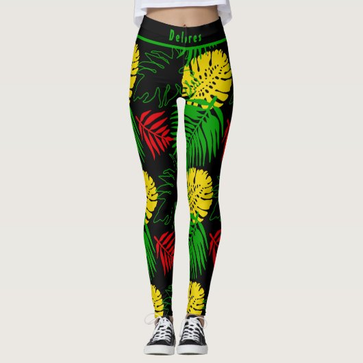Bold Tropical Botanical Palm Leaves Pattern  Leggings (Vorderseite)