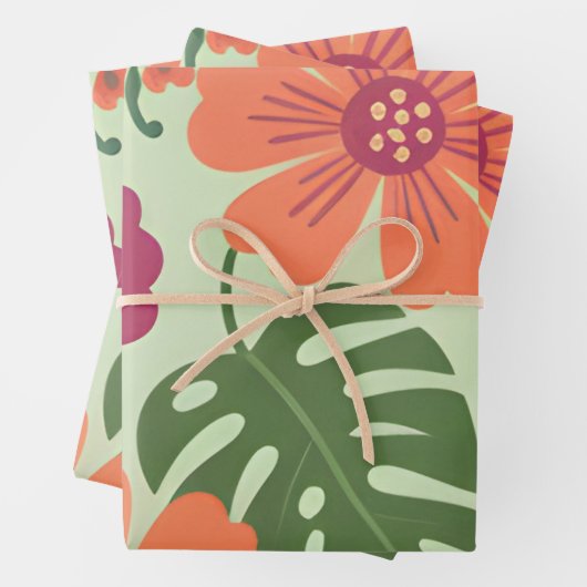 Bold Tropical Hibiscus & Monstera Leaf Geschenkpapier Set (Beispiel)