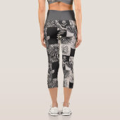Bold Tropical Monochrome Floral Pattern Capri Leggings (Rückseite)