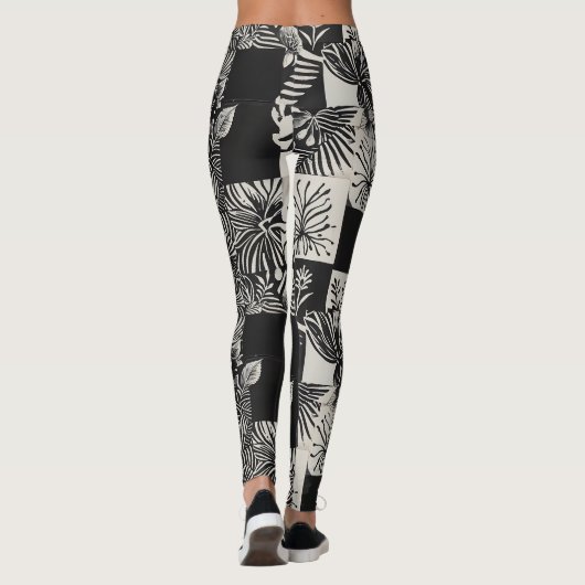 Bold Tropical Monochrome Floral Pattern Leggings (Rückseite)