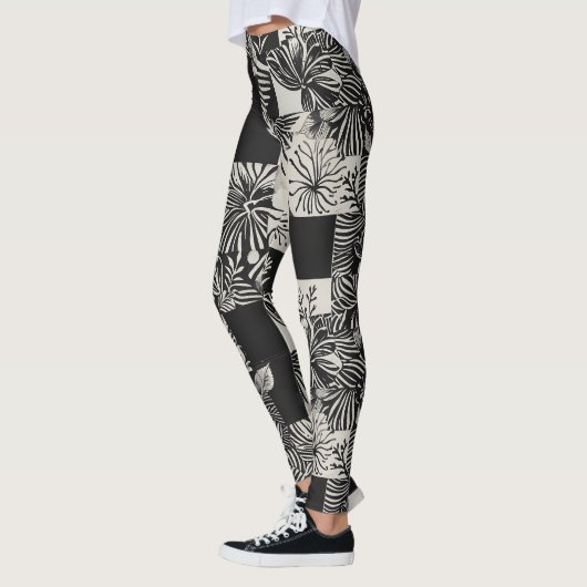 Bold Tropical Monochrome Floral Pattern Leggings (Links)