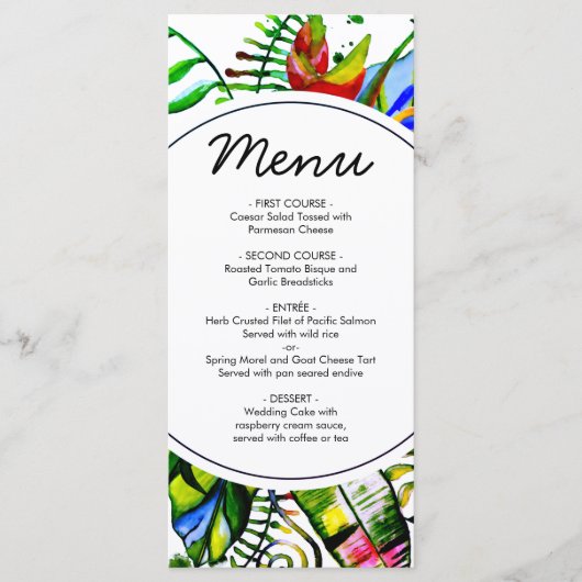 Bold Tropical Palm Leaf Wreath Wedding Menu Menükarte (Vorderseite)