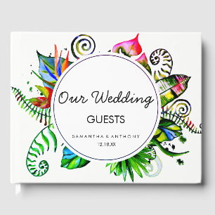 Bold Tropical Palm Leaf Wreath Wedding Monogram Gästebuch