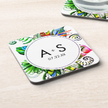 Bold Tropical Palm Leaf Wreath Wedding Monogram