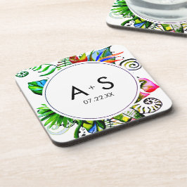 Bold Tropical Palm Leaf Wreath Wedding Monogram Untersetzer