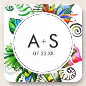 Bold Tropical Palm Leaf Wreath Wedding Monogram Untersetzer (Vorderseite)