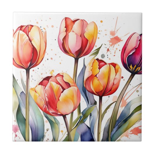 Bold Tulip Bloms farbenfrohe Moderne Fliese (Vorderseite)