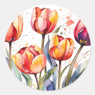 Bold Tulip Bloms farbenfrohe Moderne Runder Aufkleber
