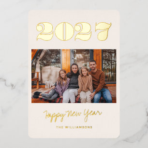 Bold Two Foto 2025 New Year Glam Stilvoll Gold Folien Feiertagskarte