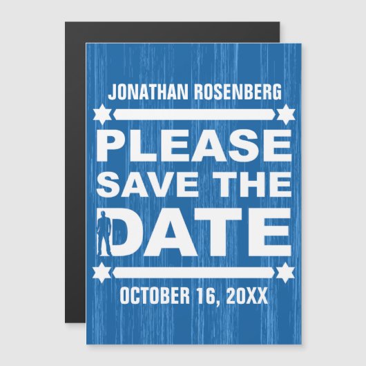 Bold Typ Bar Mitzvah Save the Date Navy Blue Magneteinladung (Vorne/Hinten)