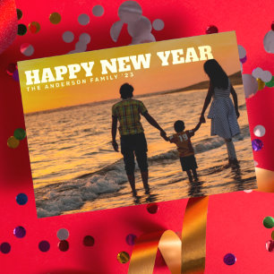 BOLD TYP TEXT HAPPY NEW YEAR 2024 Gold Foto Folien Feiertagspostkarte