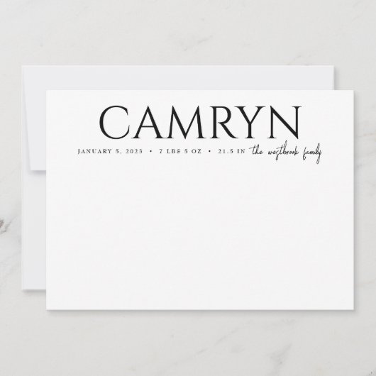 Bold Type Baby Birth Foto Ankündigung Boy Girl (Vorderseite)