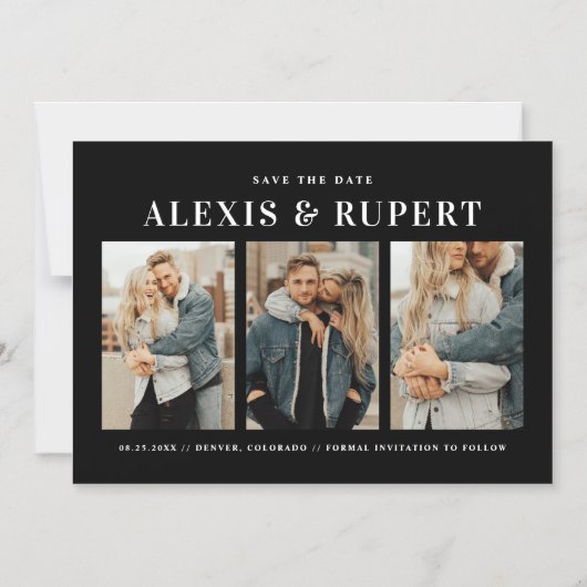 Bold Typografy Black Three Foto Save the Date Magneteinladung (Vorderseite)