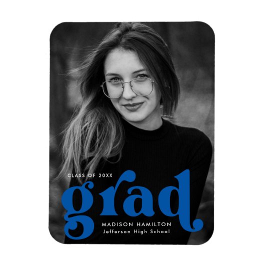 Bold Typografy Blue Foto Abschluss Magnet (Vertikal)