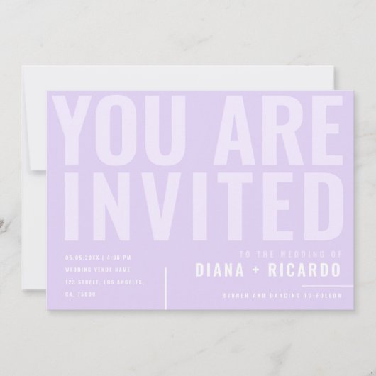 Bold Typografy Digital Lilac All in One Wedding Einladung (Vorderseite)