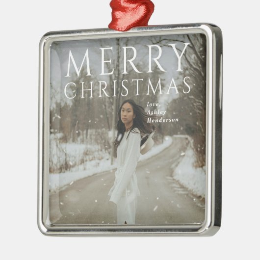 Bold Typografy Foto Modern Christmas Ornament Aus Metall (Links)