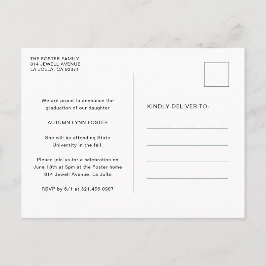 Bold Typografy Foto Moderner Abschluss Ankündigungspostkarte (Rückseite)