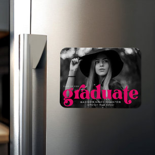 Bold Typografy Fuchsia Foto Abschluss Magnet