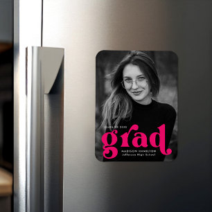 Bold Typografy Fuchsia Foto Abschluss Magnet