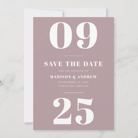Bold Typografy Mauve Save the Date Lila (Vorderseite)