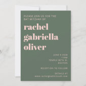 Bold Typografy Modern Pink Green Bat Mitzvah Einladung (Vorderseite)