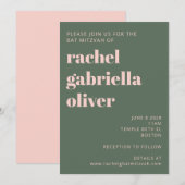Bold Typografy Modern Pink Green Bat Mitzvah Einladung (Vorne/Hinten)