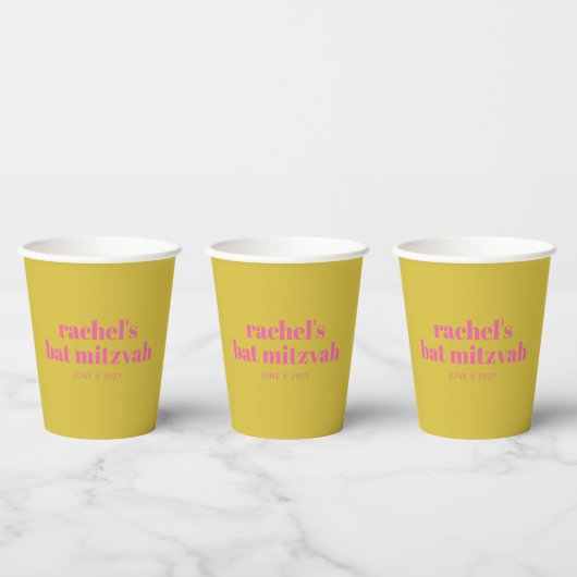 Bold Typografy Modern Pink Yellow Personalisiert Pappbecher (Multi)