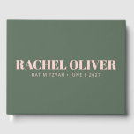 Bold Typografy Pink Green Custom Bat Mitzvah Gästebuch<br><div class="desc">Personalisierte,  mutige Typografie Blush Pink und Forest Green Modernes Bat Mitzvah Gästebuch</div>