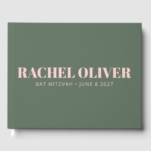 Bold Typografy Pink Green Custom Bat Mitzvah Gästebuch (Vorderseite)