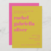 Bold Typografy Pink Yellow Modern Bat Mitzvah Einladung (Vorne/Hinten)