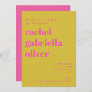 Bold Typografy Pink Yellow Modern Bat Mitzvah Einladung