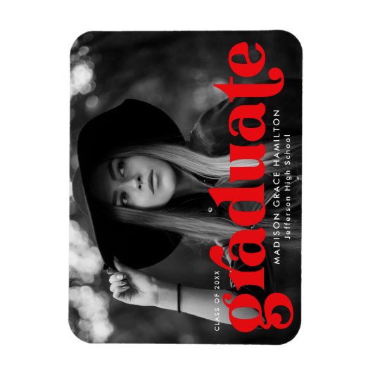 Bold Typografy Red Foto Abschluss Magnet (Vertikal)