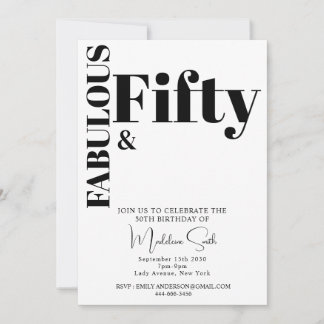 Bold Typografy Schwarz-weiß Modern 50. Geburtstag Einladung