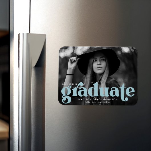 Bold Typografy Sky Blue Foto Abschluss Magnet