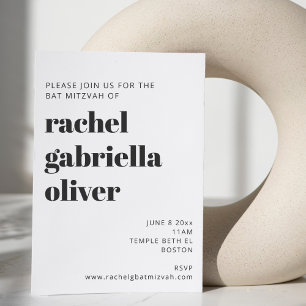 Bold Typografy White Modern Bat Mitzvah Einladung