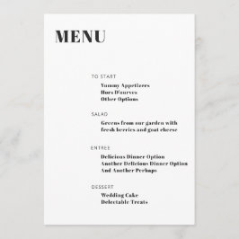 Bold Typografy White Modern Minimalistisch Menu Menükarte