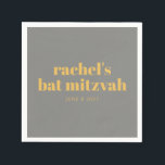 Bold Typografy Yellow and Gray Bat Mitzvah Name Serviette<br><div class="desc">Custom Bold Typografie Gelb und Grau Moderne Bat Mitzvah Napkins</div>