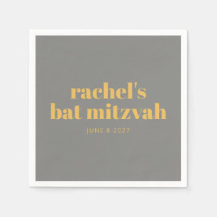 Bold Typografy Yellow and Gray Bat Mitzvah Name Serviette